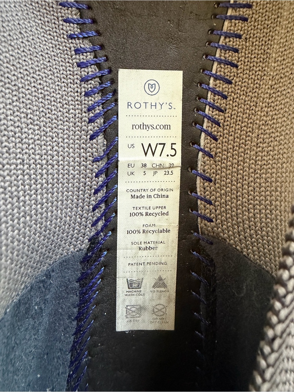 Rothy's Pointed Toe Flats in Gray with Blue Trim - Picture 3 of 4